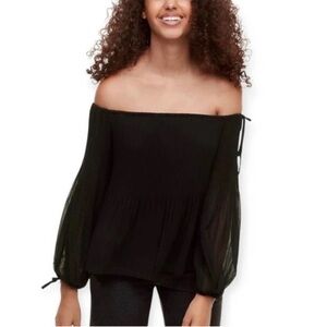 Aritzia Wilfred Talence Chiffon Off The Shoulder Blouse in black